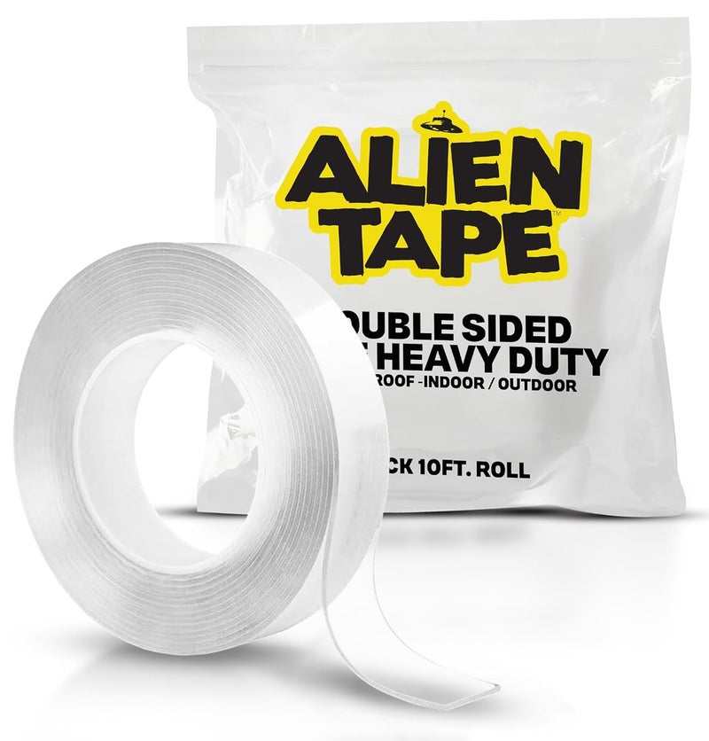 ALIEN TAPE شريط لاصق مزدوج الجوانب عالي التحمل، شريط نانو، شريط لاصق شفاف للأقدام لتزيين الجدران بالصور كما هو معروض على التلفاز، (لفة واحدة - 10 أقدام) - Image 1